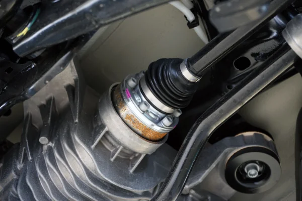 Closeup of the CV Joint connecting to the gearbox of an Uncle Al's serviced vehicle.