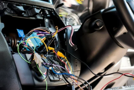 electrical wires pulled out in a car for repair